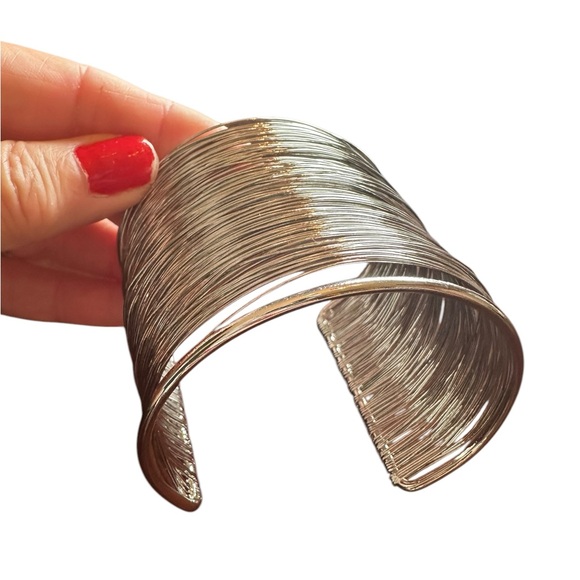 Silver Multilayered Stack Design Cuff Bangle Bracelet - Picture 8 of 8